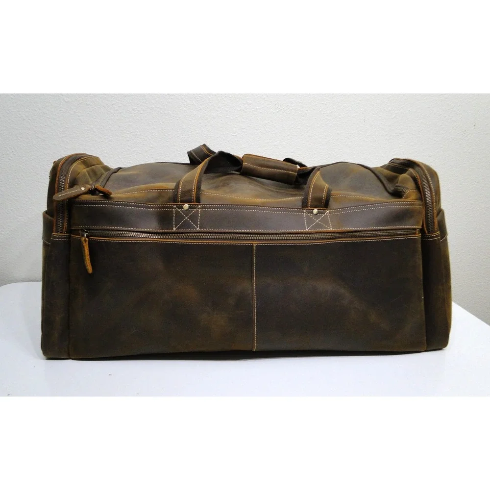 Polare Mens Full Grain Leather Duffel Bag Weekender Travel Luggage Brown Vintage